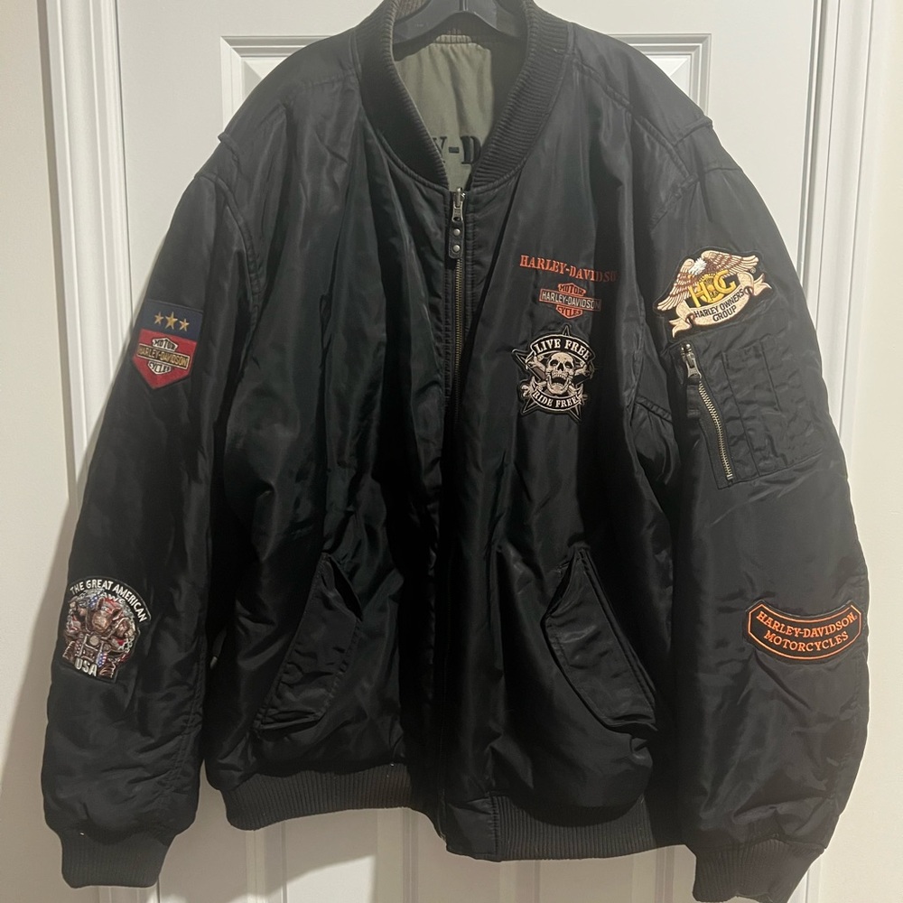 Harley-Davidson Black and Orange Patch Bomber Jacket